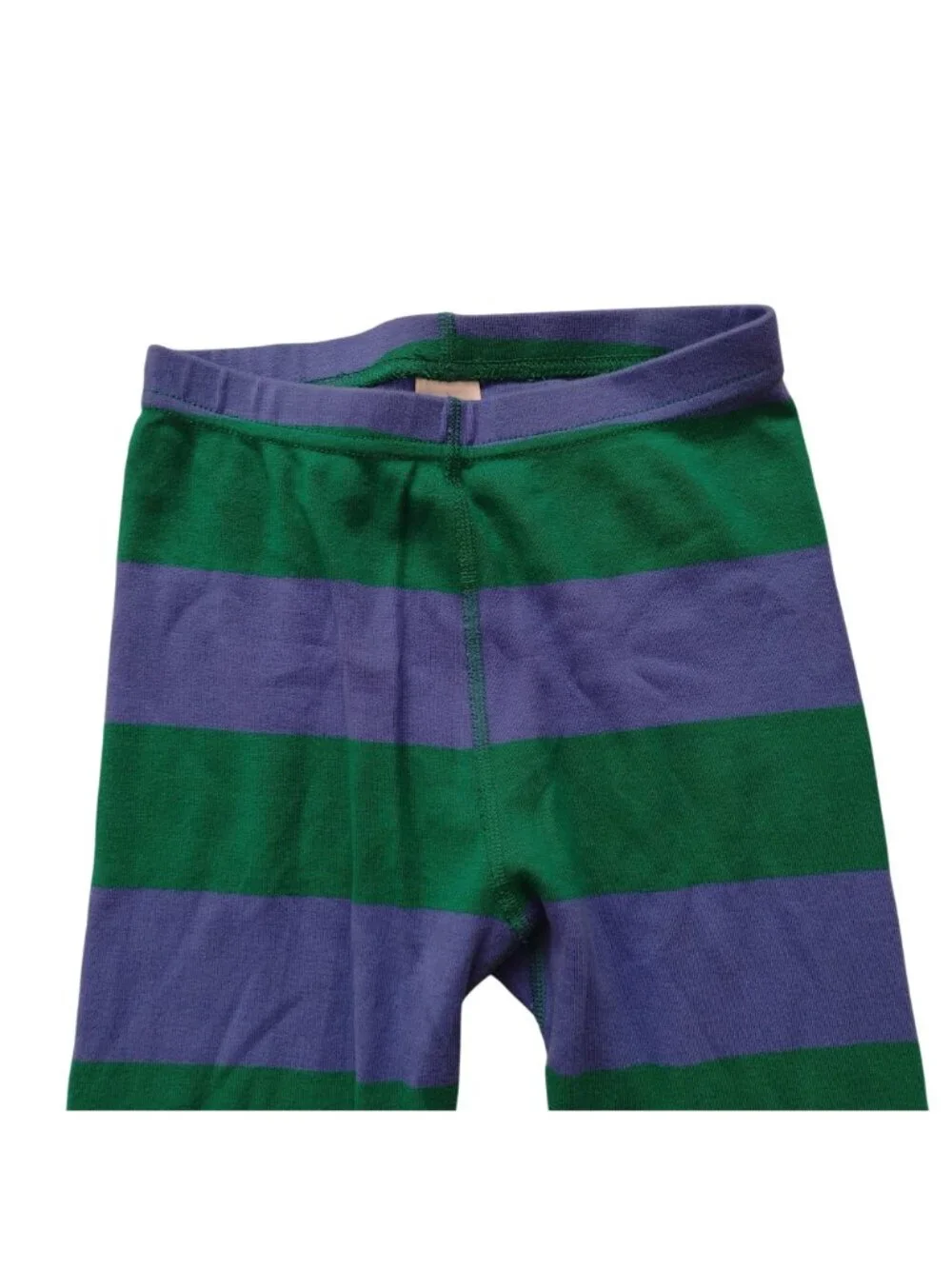 Hanna Andersson Kids Pajamas 8 Blue Green Wide Stripe Cotton Long Johns PJs